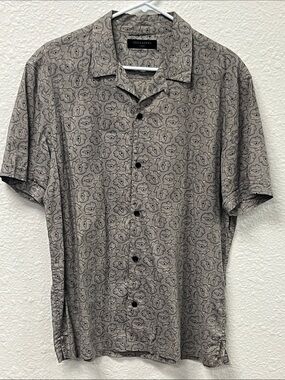 All Saints Light Gray Floral Short-Sleeve Button-Up Shirt #1119